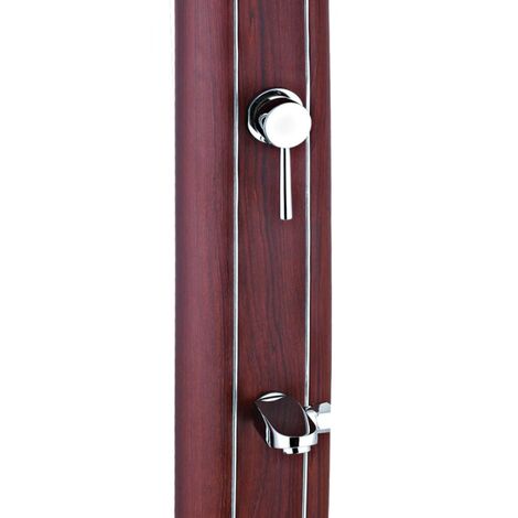 GRE – Douche solaire aluminium carrée 32L aspect bois – Robinet et lave-pieds inclus – Pour installation extérieure – Idéale pour jardins modernes