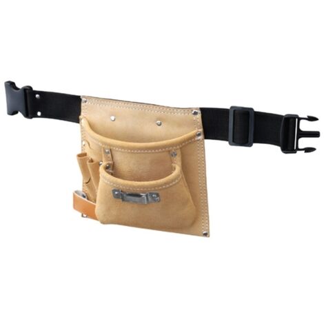 Outifrance – Ceinture porte-outils en cuir épais 230x200mm – 5 compartiments avec poches ourlées et crochet métallique – Tour de taille maxi 120 cm