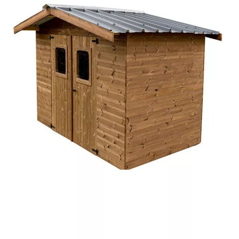 Abri de jardin bois Habrita Foresta THE2420.02T Therma double pente 7,04m2 brun doré sans plancher (1/5)
