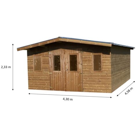 HABRITA Abri Thermabri Double Pente 19,69 m² – Bois Thermochauffé – Bac Acier – Sans Plancher