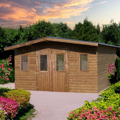 HABRITA Abri Thermabri Double Pente 19,69 m² – Bois Thermochauffé – Bac Acier – Sans Plancher