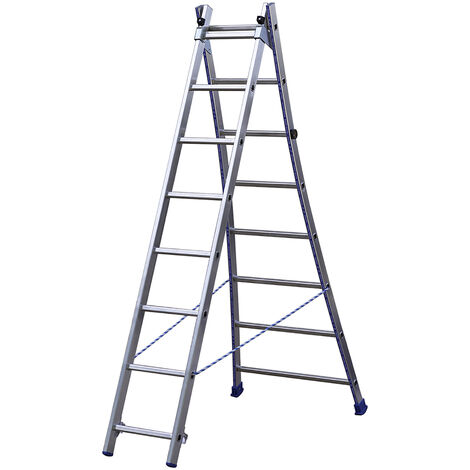 Centaure – Échelle transformable 2 plans 2x8 barreaux – Hauteur max 4,60 m – Charge 150 Kg – Base évasée pour stabilité optimale