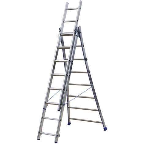 Centaure – Échelle transformable 3 plans 2m85/6m50 – 3x10 barreaux – Utilisation en appui, escabeau, escalier – Articulations en acier renforcé (1/10)