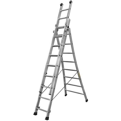 Centaure – Échelle transformable 3 plans 3m60/7m80 – 11 barreaux – Verrouillage en acier – Patins antidérapants pour sols irréguliers – Conforme norme EN 131