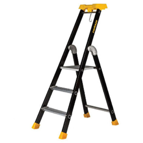 Centaure – Escabeau aluminium laqué 3 marches – Plateforme 300 x 290 mm – Garde-corps 650 mm – Charge max 150 kg – Tablette porte-outils 50 kg