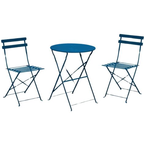 PROLOISIRS Ensemble Guéridon de jardin Cuba Ø 60 cm - bleu + 2 Chaises pliante Cuba (1/2)