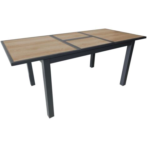 PROLOISIRS Table de jardin Genes en Aluminium 60/220 x 74 x 90 cm - plateau SPC - graphite/naturel (1/2)