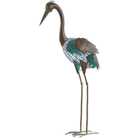 Nortene – Héron décoratif en métal 90 cm – Finition rouille – Statue animaux pour jardin – Décoration extérieure élégante