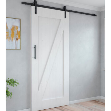 Emuca 6116614 Kit de quincaillerie pour porte coulissante suspendue Barn en bois, avec fermeture souple, panneaux non inclus, A (1/5)