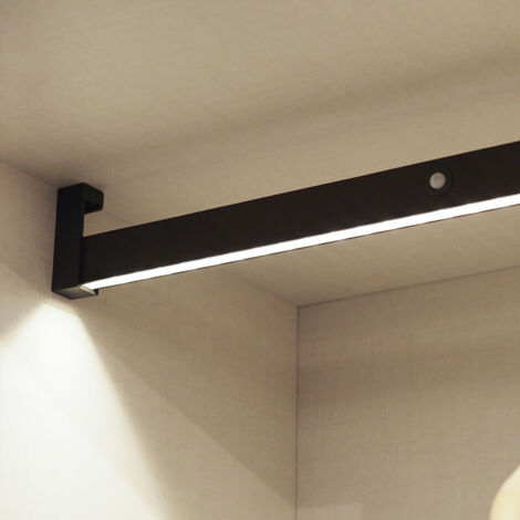 Emuca – Barre de penderie LED avec détecteur de mouvement – Aluminium moka – Longueur 558 mm – Installation sans fil – Éclairage intérieur armoire (1/10)