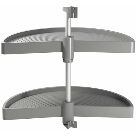 Emuca – Plateau pivotant demi-lune 900mm – 2 plateaux en polyéthylène gris – Capacité 20kg par plateau – Installation facile avec barre en aluminium