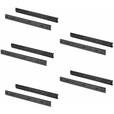 Emuca – Coulisses à billes pour tiroirs – Lot de 5 – Sortie totale – Charge maximale 30 kg – Acier peint noir – Hauteur 45 mm, longueur 500 mm