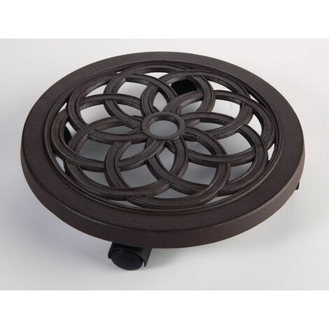Nortene – Support roulant en fonte pour pots de fleurs – 30 cm – 2 roulettes avec freins – Résistance 120 kg – Déplacement sans effort