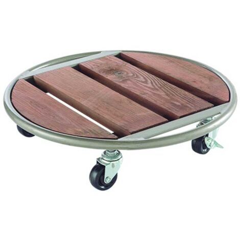 Nortene – Support à roulettes en bois FSC sur structure métal – Rond Ø 35 cm – 4 roulettes dont 2 avec freins – Charge max 120 kg