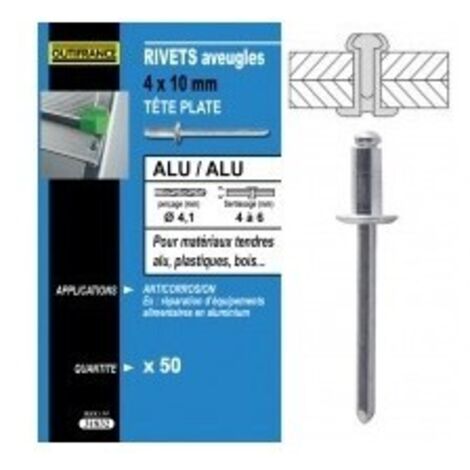 TECHMAN 50 rivets alu / alu à tête plate Ø 4 x 12 mm (1/3)
