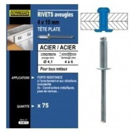 TECHMAN 75 rivets acier / acier à tête plate Ø 4 x 12 mm (1/4)