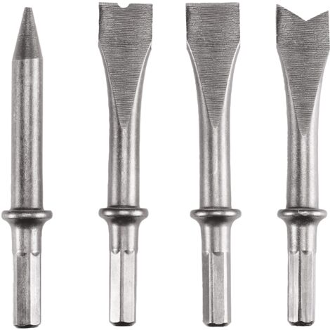 Einhell Jeu de 4 Burins pour marteau burineur pneumatique (Burin plat, Burin pointu, Burin à rivets, Burin de séparation)