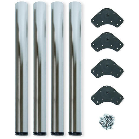 Emuca – Lot de 4 pieds de table réglables en acier nickel satiné – Hauteur 830-850mm – Diamètre 60mm – Capacité 50kg par pied