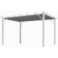Pergola aluminium blanc perle 12 m² – Poteaux 10x10 cm – Toile polyester gris 140 gr/m² – Système de tringle à rails – Altona