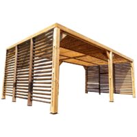 Habrita – Pergola Thermauvent 3,41 x 6,14 m – Bois thermochauffé – Ventelles mobiles – Hauteur 2,17 m – Installation sur plots ou dalle béton