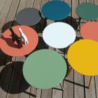 Table basse de jardin Massaï ø 40 cm – Structure acier époxy blanc – Plateau plein – Hauteur 35 cm – Pour terrasses et salons d'extérieur – Proloisirs