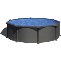 GRE – Piscine hors sol ronde acier Ø4,80m x H: 1,32m – Gris anthracite – Filtration à sable 6m³/h – Volume 19,44m³