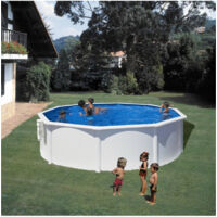 GRE – Piscine hors sol ronde acier Ø3,70m x H: 1,22m – Filtration à cartouche 3,8m³/h – Volume 10,10m³ – Échelle de sécurité 2x3 marches