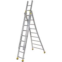 Centaure – Échelle transformable 3 plans T3 3m60/8m10 – 4 positions d'utilisation – Stabilité base évasée – Patins anti-glissement – Articulations en aluminium