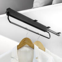 Emuca – Porte-vêtements extractible pour armoire grande profondeur – Largeur 800mm – Coulisses à sortie totale 650mm – Acier et plastique noir