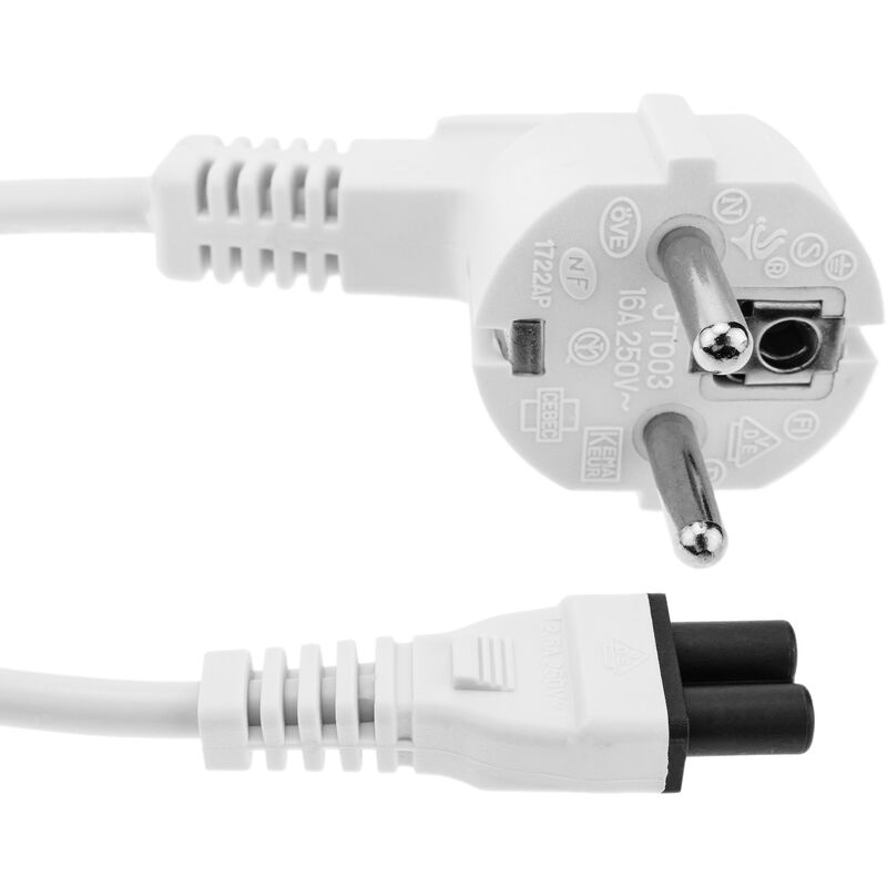 Câble électrique IEC-60320. Cordon alimentation C7 femelle à fiche  bipolaire mâle 1.8m blanc - Cablematic