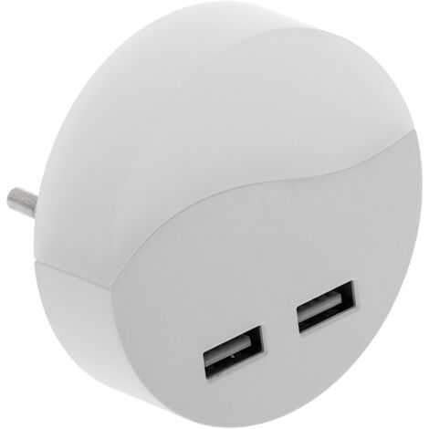 PrimeMatik - Veilleuse veilleuse LED ronde enfichable avec capteur crépusculaire 230VAC et 2 x USB