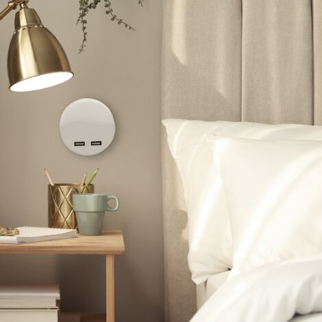 PrimeMatik - Veilleuse veilleuse LED ronde enfichable avec capteur crépusculaire 230VAC et 2 x USB