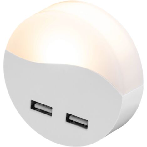 PrimeMatik - Veilleuse veilleuse LED ronde enfichable avec capteur crépusculaire 230VAC et 2 x USB