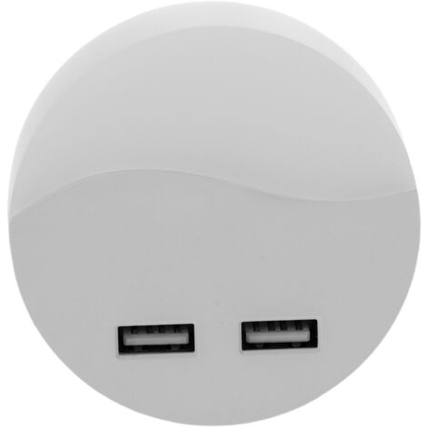 PrimeMatik - Veilleuse veilleuse LED ronde enfichable avec capteur crépusculaire 230VAC et 2 x USB
