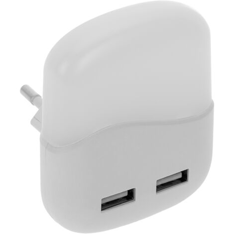 PrimeMatik - Veilleuse veilleuse LED rectangulaire enfichable avec capteur crépusculaire 230VAC et 2 x USB