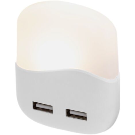 PrimeMatik - Veilleuse veilleuse LED rectangulaire enfichable avec capteur crépusculaire 230VAC et 2 x USB