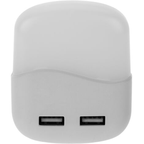 PrimeMatik - Veilleuse veilleuse LED rectangulaire enfichable avec capteur crépusculaire 230VAC et 2 x USB