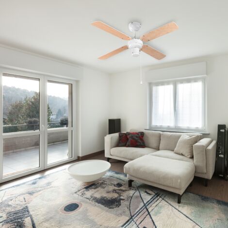 Ventilateur de plafond en bois clair de 23 pouces - Ventilateur de plafond avec lumière LED et 3 pales en ABS - pour chambre à coucher Ventilateur de plafond en bois clair de 23 pouces - Ventilateur de plafond avec lumière LED et 3 pales en ABS - pour chambre à coucher