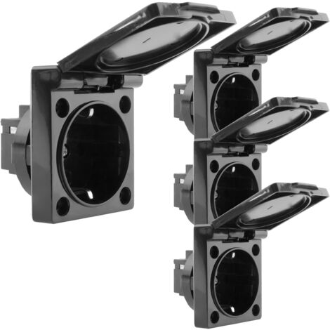 BeMatik - Socle de prise Schuko encastré à vis IP44 avec couvercle noir paquet de 4 (1/5)