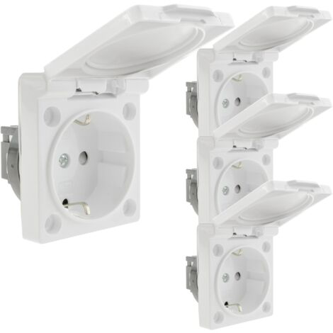 BeMatik - Socle de prise Schuko encastrable à vis IP44 avec couvercle blanc paquet de 4 (1/5)