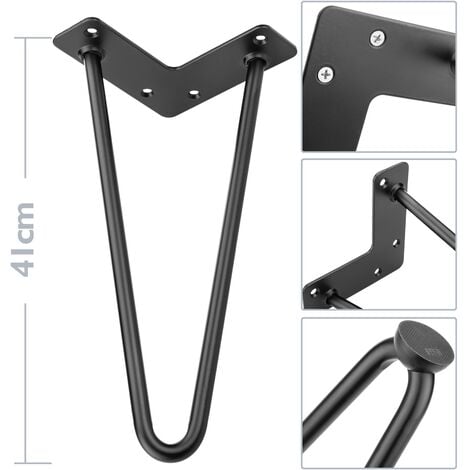 PrimeMatik - Pieds de table pour meubles et bureau en acier 2 tiges 41 cm noir 4-pack