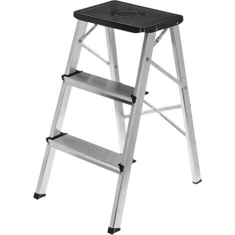 PrimeMatik - Tabouret pliant léger en aluminium à 3 marches avec motif antidérapant