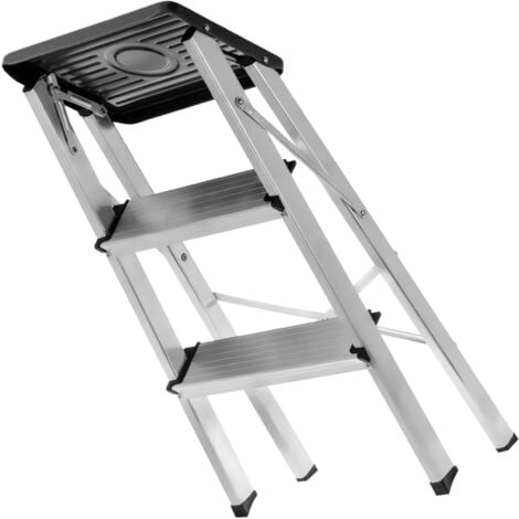 PrimeMatik - Tabouret pliant léger en aluminium à 3 marches avec motif antidérapant