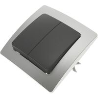 BeMatik - Interrupteur double encastrable avec plaque de finition 80x80mm série Lille argent et gris