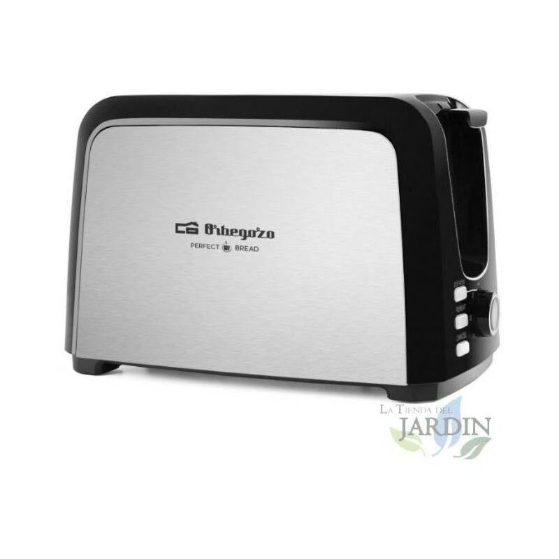 Tostador para 2 rebanadas de pan Orbegozo. Carcasa frontal y trasera de acero inoxidable. Potencia: 750 W