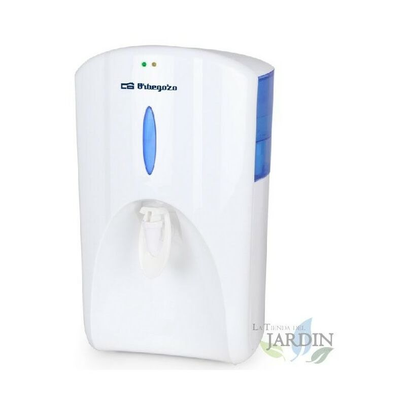 Dispensador de agua Orbegozo. Dispensa agua fría y del tiempo. Depósito de 8 litros. Capacidad refrigerada 0,8 litros.