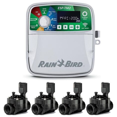Programador de Riego ESP-TM2 4 zonas Interior Rain Bird Riego Automatico para Jardin 4 Electroválvulas 100HV 24V 1'' (1/5)