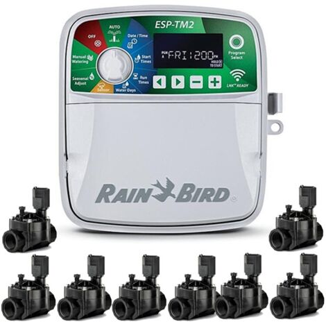 Programador de Riego ESP-TM2 8 zonas Interior Rain Bird   Riego Automatico para Jardin   8 Electroválvulas 100HV 24V 1''