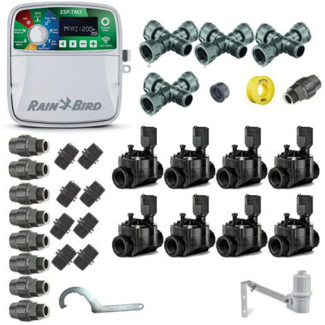 Pack profesional de Riego Automático Rain Bird de 8 zonas 24v para Tuberia 32mm, automatización de riego