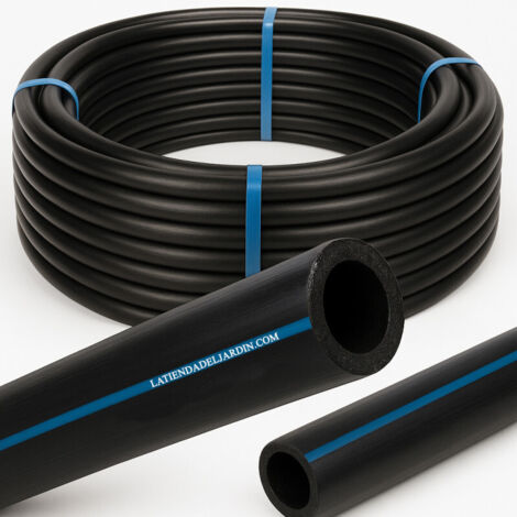 Tuberia agua potable 63mm 10 bar 50m Tuberia 63 mm PE40 Alimentaria baja densidad Tuberia Polietileno banda azul AENOR
